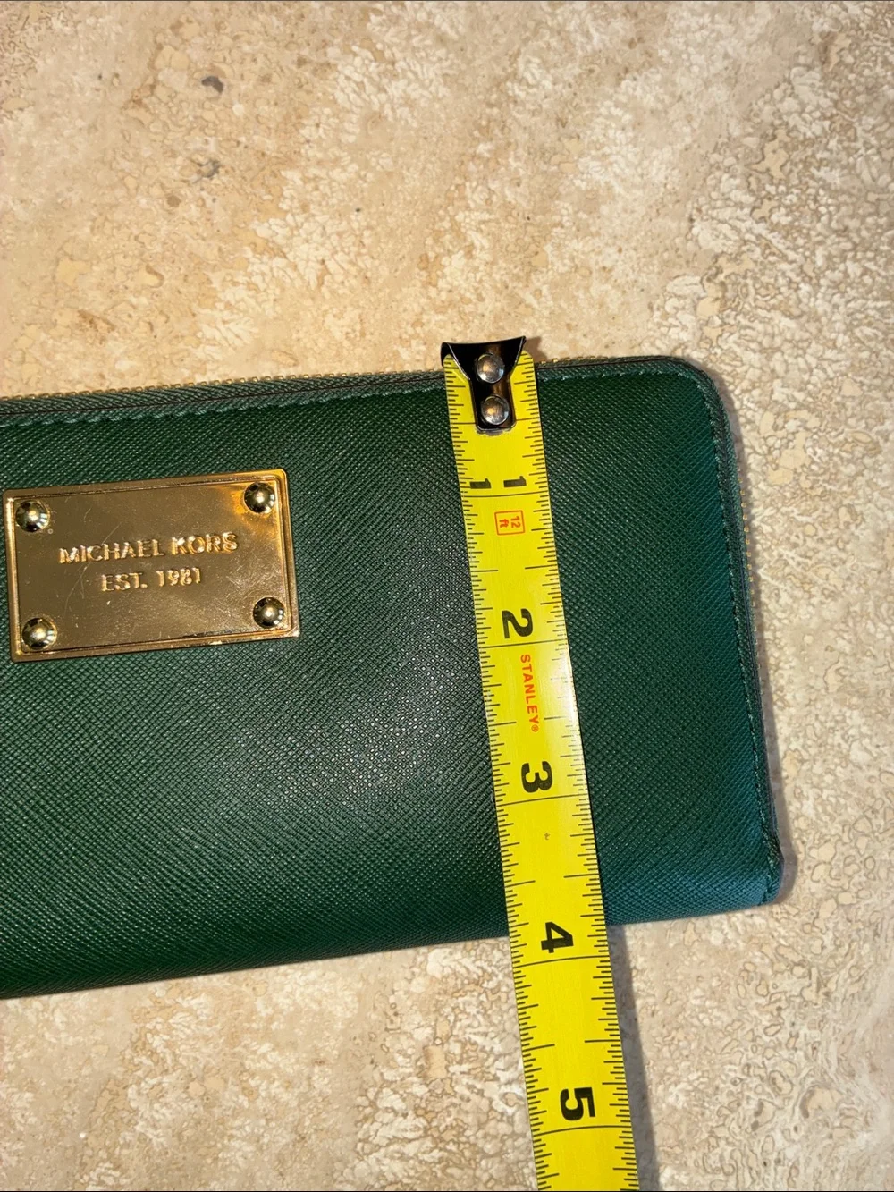 Michael Kors Forest Green Saffiano Zip-Around Wallet with Gold Plate